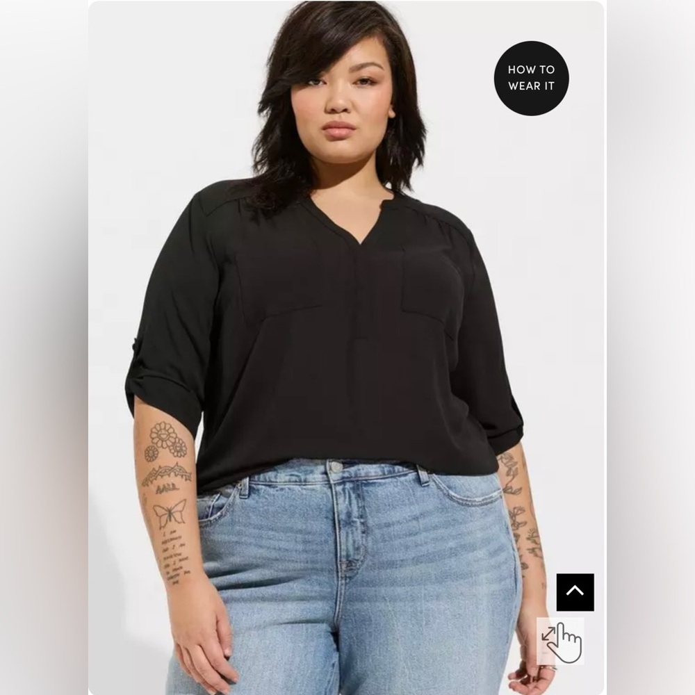 Torrid Harper 3/4 Sleeve Black Georgette Pullover Blouse NWT